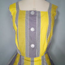 Load image into Gallery viewer, 50s 60s YELLOW GREY STRIPED COTTON DAY DRESS - M