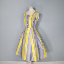 Load image into Gallery viewer, 50s 60s YELLOW GREY STRIPED COTTON DAY DRESS - M