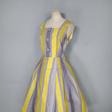 Load image into Gallery viewer, 50s 60s YELLOW GREY STRIPED COTTON DAY DRESS - M