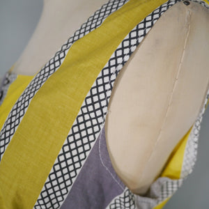 50s 60s YELLOW GREY STRIPED COTTON DAY DRESS - M