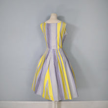 Load image into Gallery viewer, 50s 60s YELLOW GREY STRIPED COTTON DAY DRESS - M