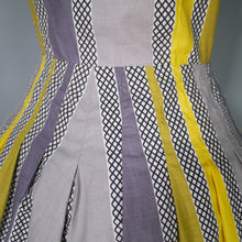 Load image into Gallery viewer, 50s 60s YELLOW GREY STRIPED COTTON DAY DRESS - M