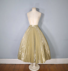 80s JACQUES VERT METALLIC GOLD PLEATED FULL SKIRT - 27.5"