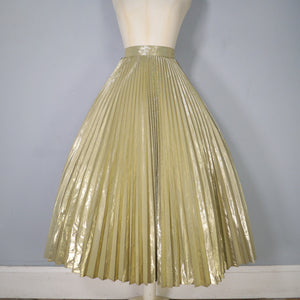 80s JACQUES VERT METALLIC GOLD PLEATED FULL SKIRT - 27.5"