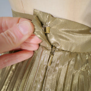 80s JACQUES VERT METALLIC GOLD PLEATED FULL SKIRT - 27.5"