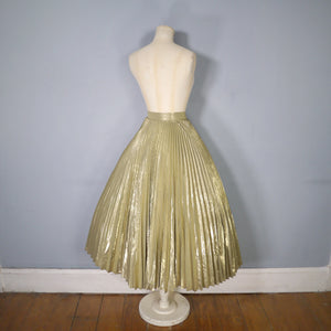 80s JACQUES VERT METALLIC GOLD PLEATED FULL SKIRT - 27.5"