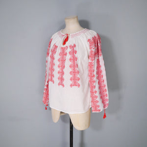 70s EMBROIDERED BOHEMIAN FOLK / PEASANT BLOUSE - M-L