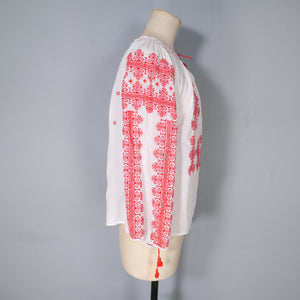 70s EMBROIDERED BOHEMIAN FOLK / PEASANT BLOUSE - M-L