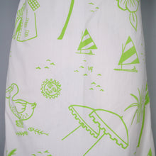 Load image into Gallery viewer, 60s 70s LIME GREEN VESTED GENTRESS NOVELTY DONKEY AND PALM TREES SHIFT DRESS - M