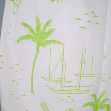 Load image into Gallery viewer, 60s 70s LIME GREEN VESTED GENTRESS NOVELTY DONKEY AND PALM TREES SHIFT DRESS - M