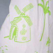 Load image into Gallery viewer, 60s 70s LIME GREEN VESTED GENTRESS NOVELTY DONKEY AND PALM TREES SHIFT DRESS - M