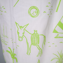 Load image into Gallery viewer, 60s 70s LIME GREEN VESTED GENTRESS NOVELTY DONKEY AND PALM TREES SHIFT DRESS - M