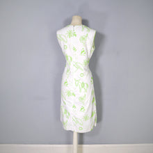 Load image into Gallery viewer, 60s 70s LIME GREEN VESTED GENTRESS NOVELTY DONKEY AND PALM TREES SHIFT DRESS - M