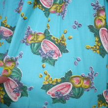 Load image into Gallery viewer, 50s TURQUOISE FRUIT MELON AND GRAPES PRINT SUN DRESS - XS