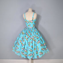 Load image into Gallery viewer, 50s TURQUOISE FRUIT MELON AND GRAPES PRINT SUN DRESS - XS