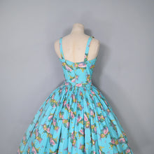 Load image into Gallery viewer, 50s TURQUOISE FRUIT MELON AND GRAPES PRINT SUN DRESS - XS