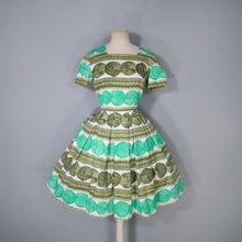 Load image into Gallery viewer, 60s HANDMADE PAINTERLY GREEN SPOT COTTON DAY DRESS - S