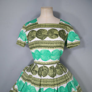 60s HANDMADE PAINTERLY GREEN SPOT COTTON DAY DRESS - S