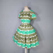 Load image into Gallery viewer, 60s HANDMADE PAINTERLY GREEN SPOT COTTON DAY DRESS - S