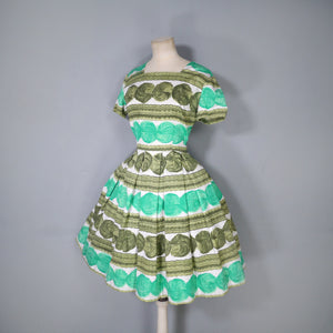 60s HANDMADE PAINTERLY GREEN SPOT COTTON DAY DRESS - S