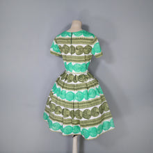 Load image into Gallery viewer, 60s HANDMADE PAINTERLY GREEN SPOT COTTON DAY DRESS - S