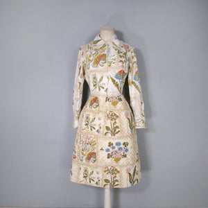 60s SERBIN BOTANICAL PRINT DRESS WITH QUILTED SKIRT - XS-S