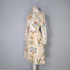 60s SERBIN BOTANICAL PRINT DRESS WITH QUILTED SKIRT - XS-S