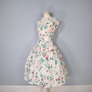 50s NYLON FULL SKIRTED ROMANTIC ROSE PRINT DRESS - S