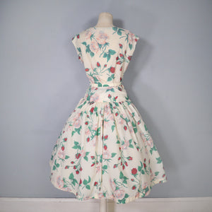 50s NYLON FULL SKIRTED ROMANTIC ROSE PRINT DRESS - S