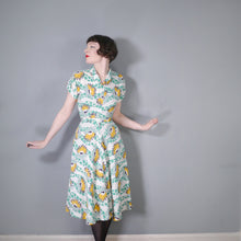 Load image into Gallery viewer, 40s SOFT RAYON GREEN AND YELLOW FLORAL PRINT DRESS - XS