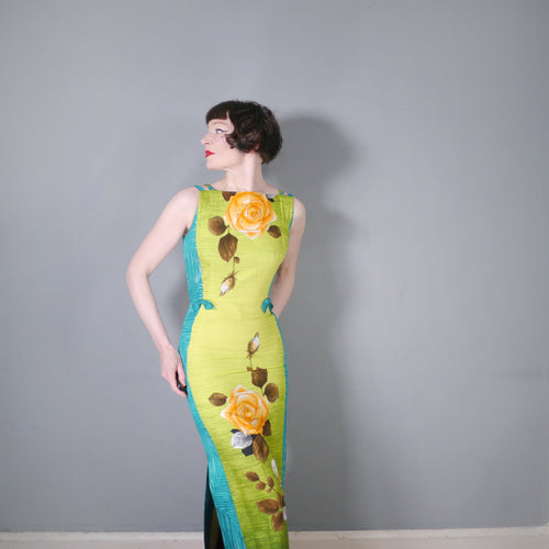 60s JANA OF HAWAII HUGE ROSE PRINT MAXI PILLAR DRESS - XS