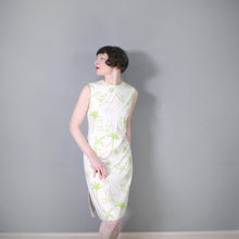 Load image into Gallery viewer, 60s 70s LIME GREEN VESTED GENTRESS NOVELTY DONKEY AND PALM TREES SHIFT DRESS - M