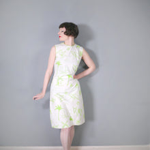 Load image into Gallery viewer, 60s 70s LIME GREEN VESTED GENTRESS NOVELTY DONKEY AND PALM TREES SHIFT DRESS - M