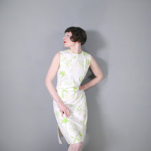 Load image into Gallery viewer, 60s 70s LIME GREEN VESTED GENTRESS NOVELTY DONKEY AND PALM TREES SHIFT DRESS - M