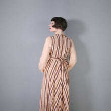 Load image into Gallery viewer, 70s BROWN AND PEACH STRIPE VICTORIAN STYLE PRAIRIE MAXI DRESS - M