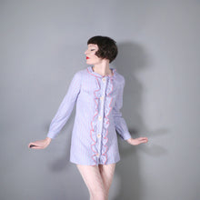 Load image into Gallery viewer, 60s YOUNG EDWARDIANS PASTEL BLUE STRIPED SHIRT MINI DRESS WITH DAISY LACE BUTTONS - XS