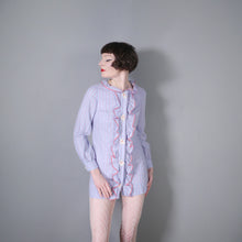 Load image into Gallery viewer, 60s YOUNG EDWARDIANS PASTEL BLUE STRIPED SHIRT MINI DRESS WITH DAISY LACE BUTTONS - XS