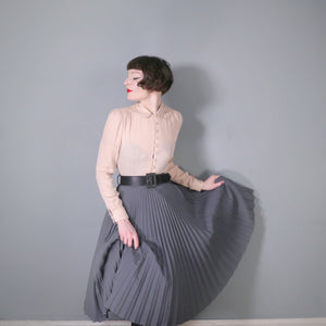 60s GREY WOOL WORSTED BLEND FULL PLEATED SKIRT - 27-27.5"