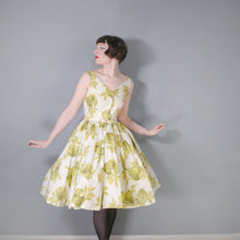 Load image into Gallery viewer, FREDERICA STARKE PALE GREEN FLORAL PRINT FULL SKIRTED COTTON DRESS - S