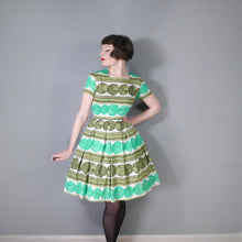 Load image into Gallery viewer, 60s HANDMADE PAINTERLY GREEN SPOT COTTON DAY DRESS - S