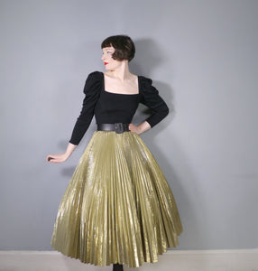 80s JACQUES VERT METALLIC GOLD PLEATED FULL SKIRT - 27.5"