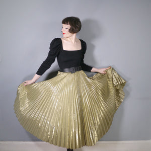 80s JACQUES VERT METALLIC GOLD PLEATED FULL SKIRT - 27.5"