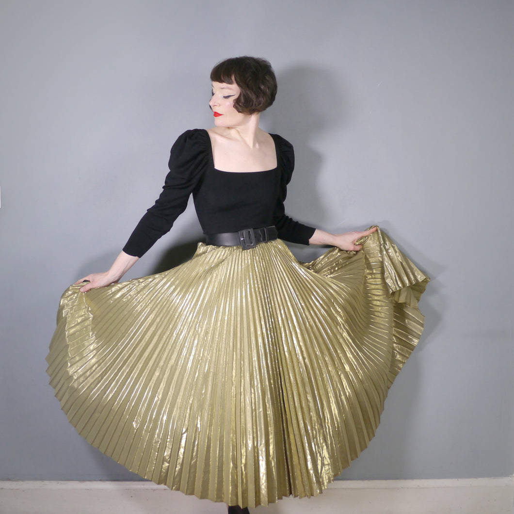 80s JACQUES VERT METALLIC GOLD PLEATED FULL SKIRT - 27.5