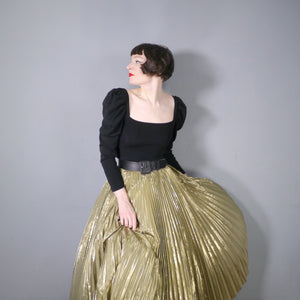 80s JACQUES VERT METALLIC GOLD PLEATED FULL SKIRT - 27.5"