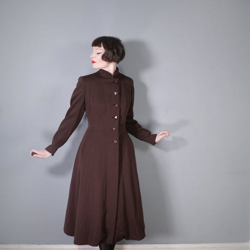 CHESTNUT BROWN 50s 60s CHERRY MODEL FIT AND FLARE COAT - L