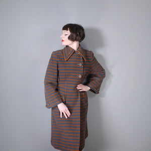 40s TREWARNE GREY AND ORANGE STRIPED ART DECO WOOL COAT - M