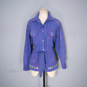 70s EMBROIDERED LIGHT COTTON DENIM SHIRT JACKET - M-L