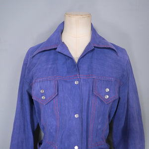 70s EMBROIDERED LIGHT COTTON DENIM SHIRT JACKET - M-L