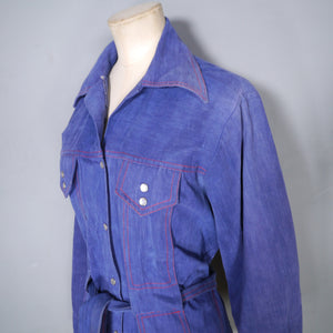 70s EMBROIDERED LIGHT COTTON DENIM SHIRT JACKET - M-L