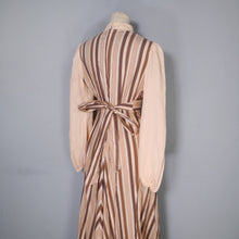 Load image into Gallery viewer, 70s BROWN AND PEACH STRIPE VICTORIAN STYLE PRAIRIE MAXI DRESS - M